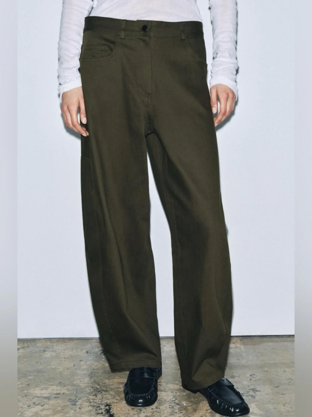 Zara Olive Green Balloon Jeans Denim Trousers - Picture 15 of 16